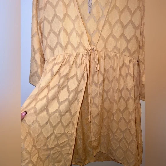 Maurices Yellow Boho Open Front Duster Tunic XS NWT Side Slits - Picture 2 of 11